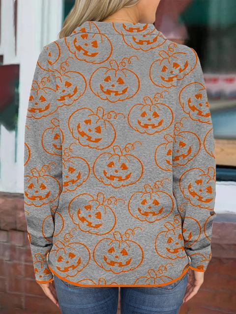 Halloween Print Zipper Up Sweatshirt