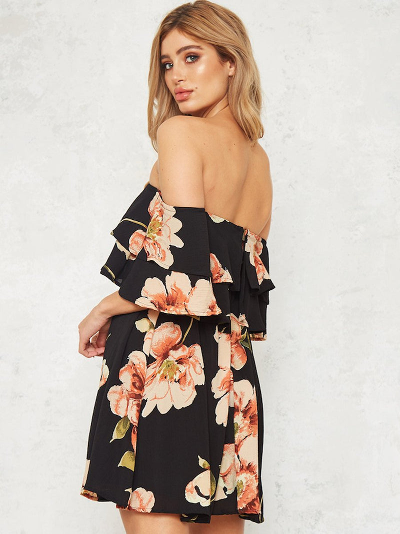 Floral Off Shoulder Backless Dress - Landing Closet