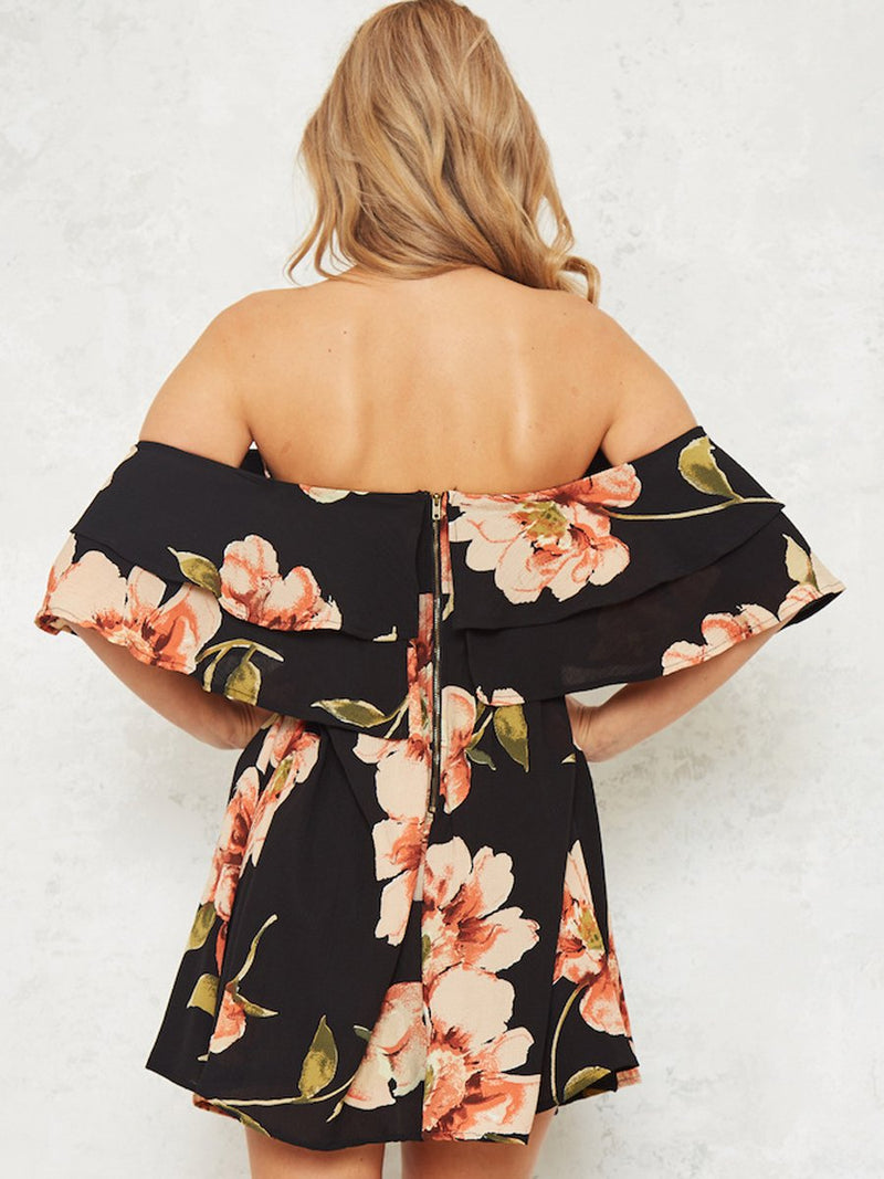 Floral Off Shoulder Backless Dress - Landing Closet