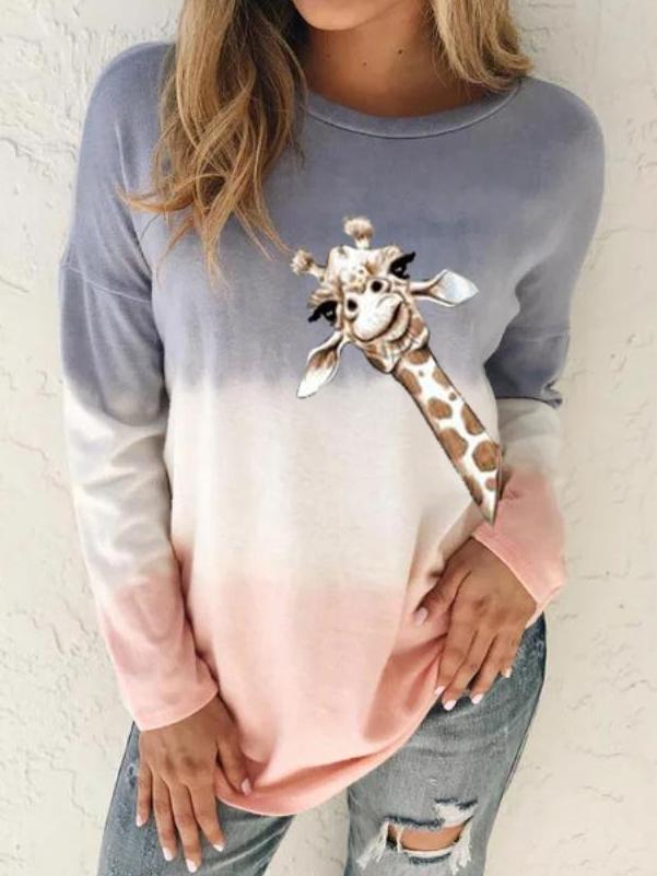 Women's T-Shirts Gradient Animal Print Long Sleeve T-Shirt