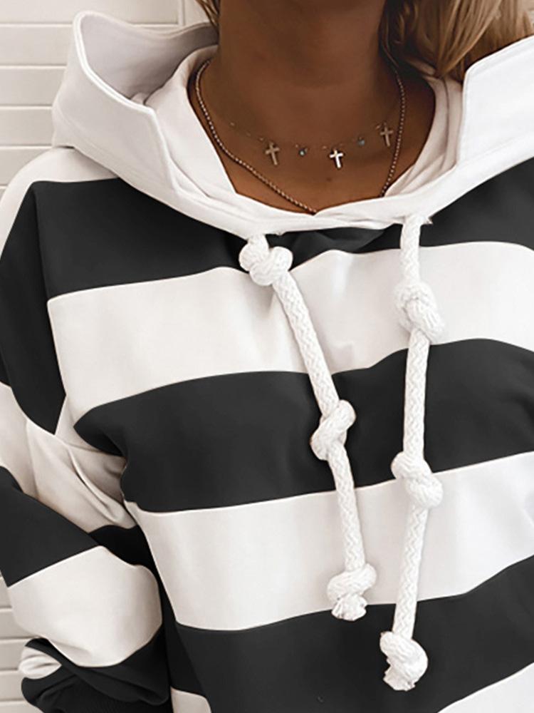 Women's Hoodies Long Sleeve Knot Stripe Print Hoodies