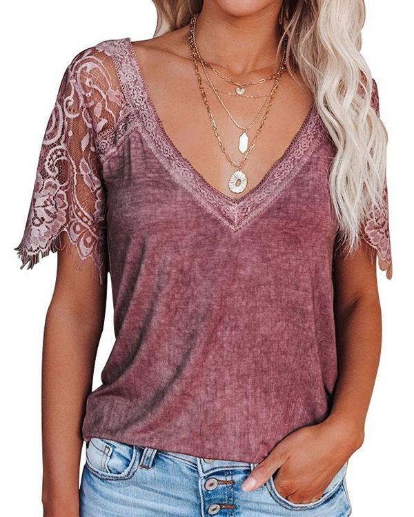 V-Neck Lace Tee (5 Colors)