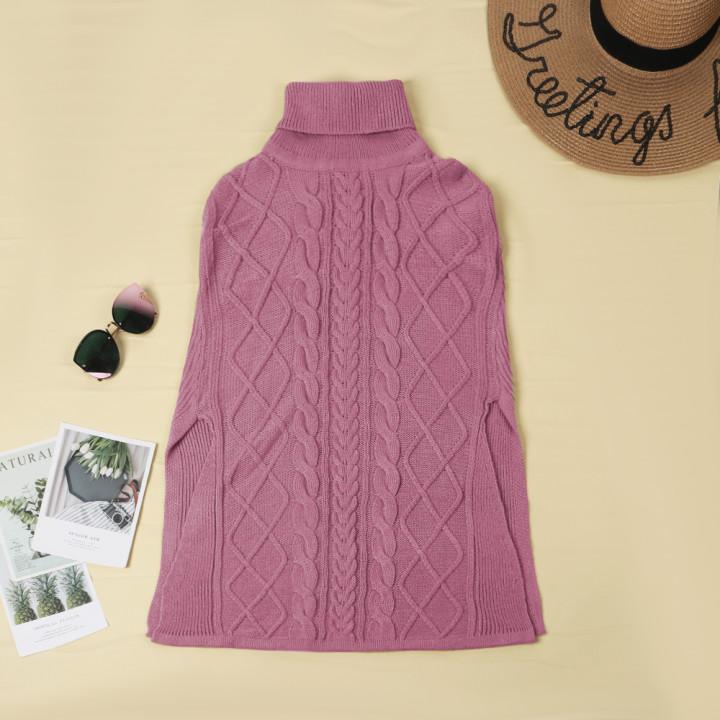 High Neck Loose Cable Knit Pattern Stitching Sweater Tops (7 Colors)