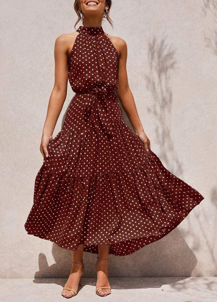 Lacing Halter Printed Sleeveless Maxi Dress