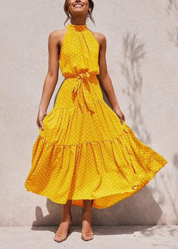 Lacing Halter Printed Sleeveless Maxi Dress
