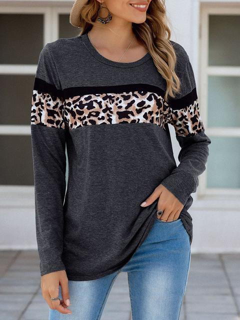 Leopard Patchwork Long Sleeve T-shirts