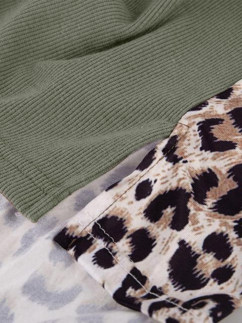 Leopard Print Lace Patchwork Sleeve Blouse