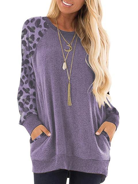 Leopard Print Raglan Sleeve Casual Sweatshirt