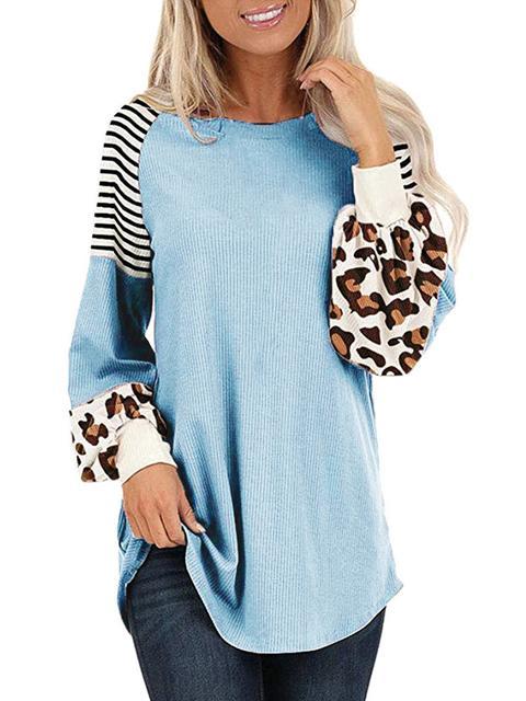Leopard Print Striped Stitching T-shirt