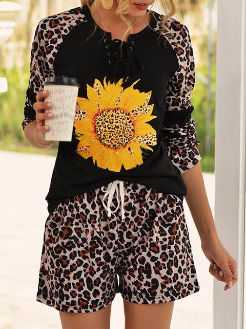 Leopard Sunflower Print Shorts Set