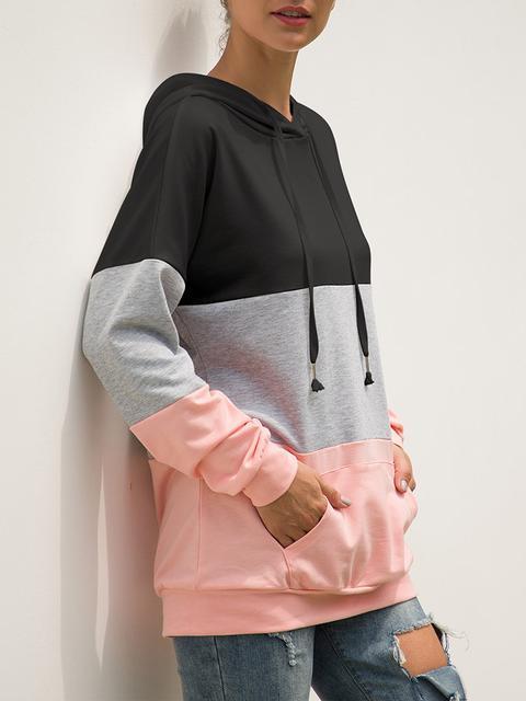 Long Sleeve Color Block Hooded Sweatshirt