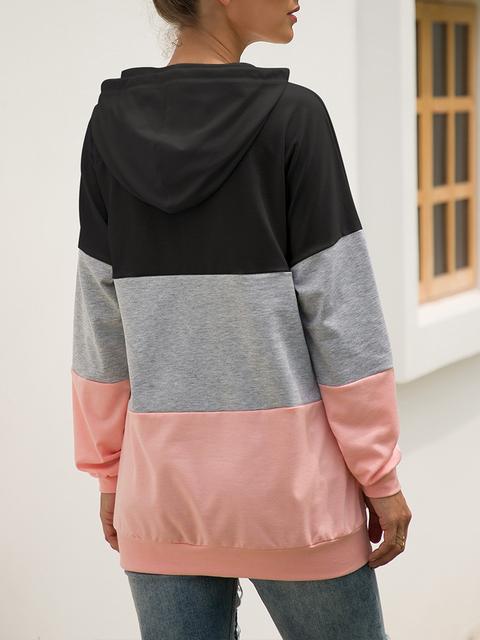 Long Sleeve Color Block Hooded Sweatshirt
