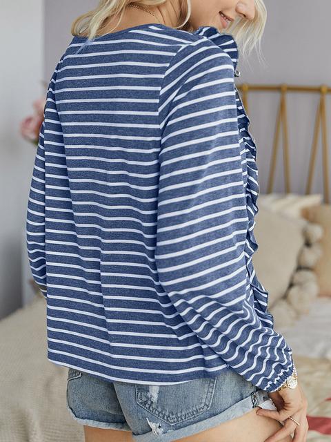 Long Sleeve Stripes Print Knitted Tops