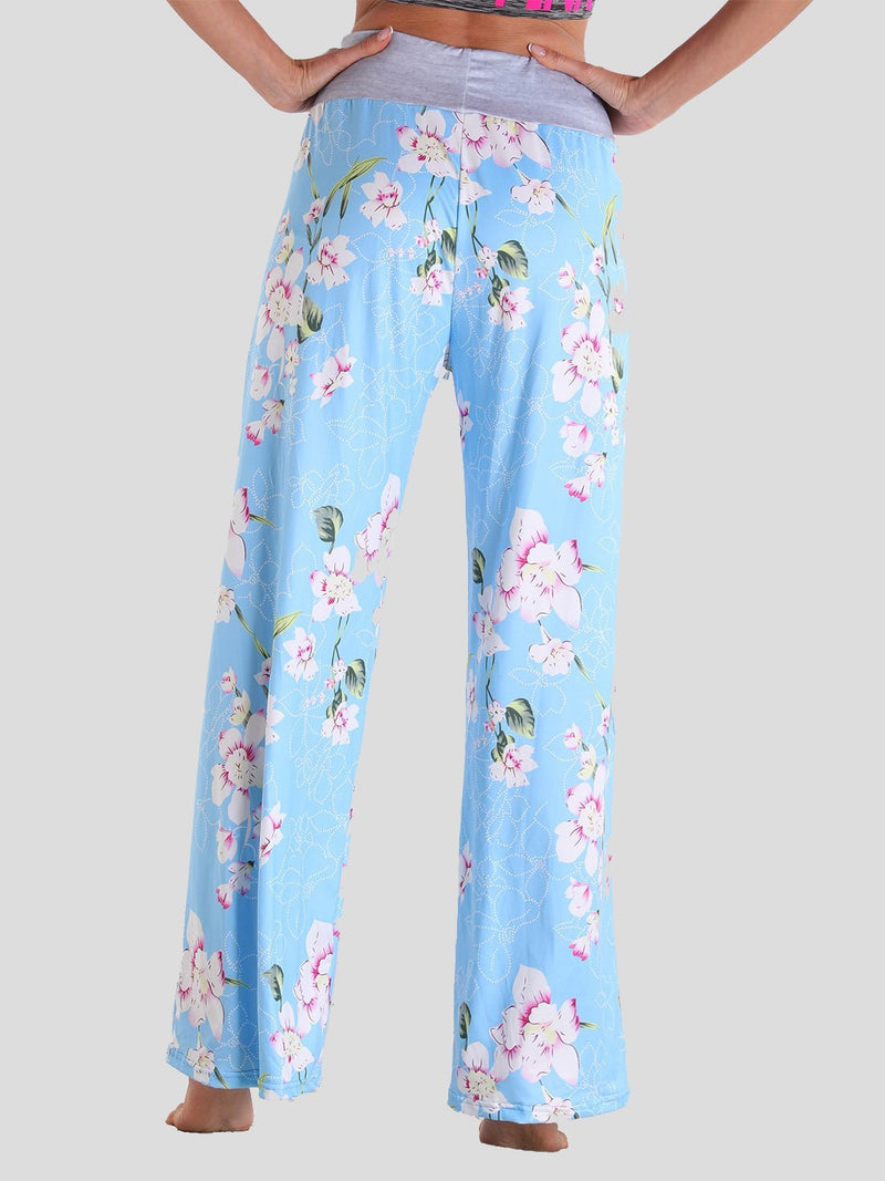 Loose Lace-Up Floral Print Casual Pants