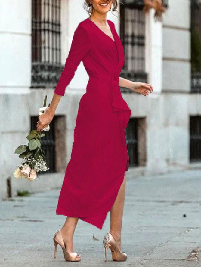 Noble V-neck Long-sleeved Irregular Dress