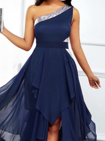 One-shoulder Asymmetrical Hem Slim Dress