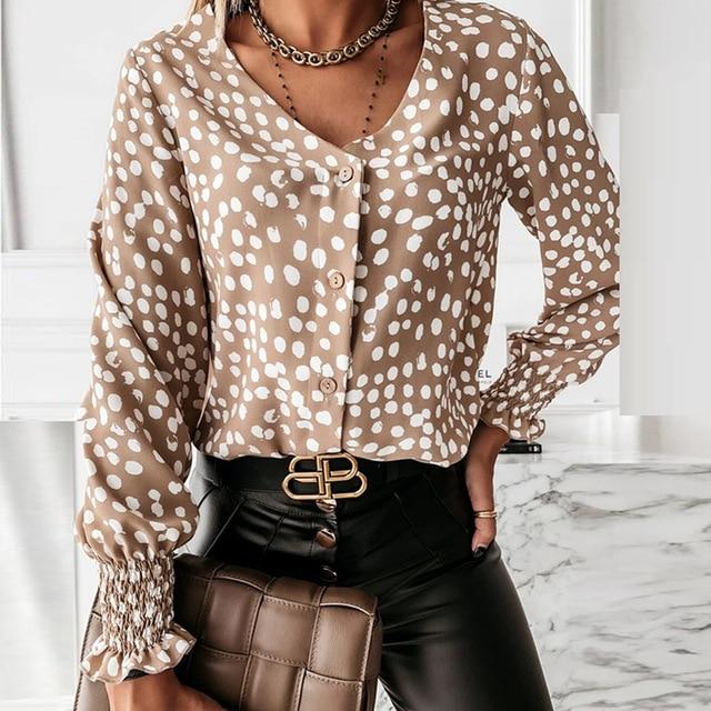 Leopard Dot Print Ruffle Blouse Shirt