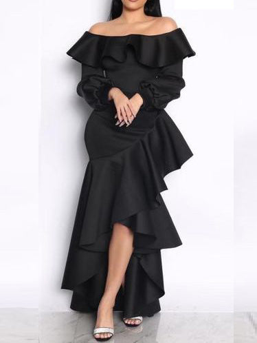 Women's Dresses One-Shoulder Long Sleeve Ruffle Irregular Dress