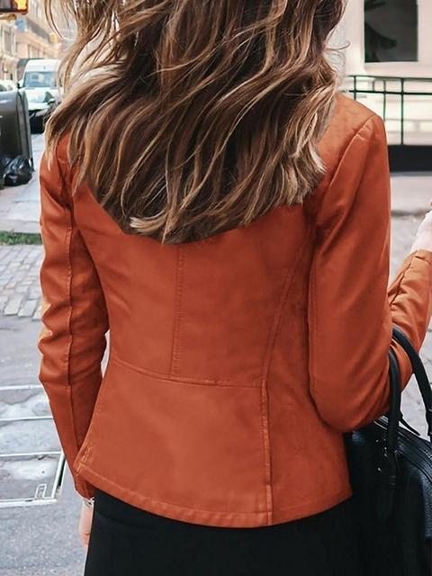 Solid Color  Zipper Short Leather Jacket