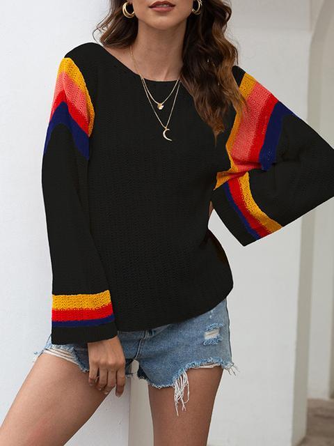 Stitched Print Loose Hollow Beach Sweater