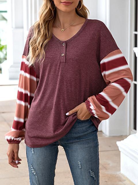 Stripes Patchwork Button Up Casual Tops