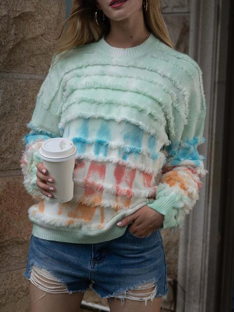 Tie-dye Print Fringe Cozy Sweater