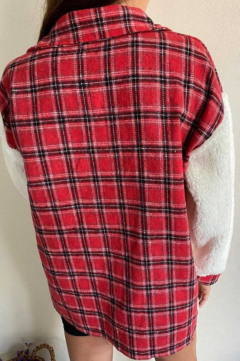 Pocket Check Stitching Plush Jacket