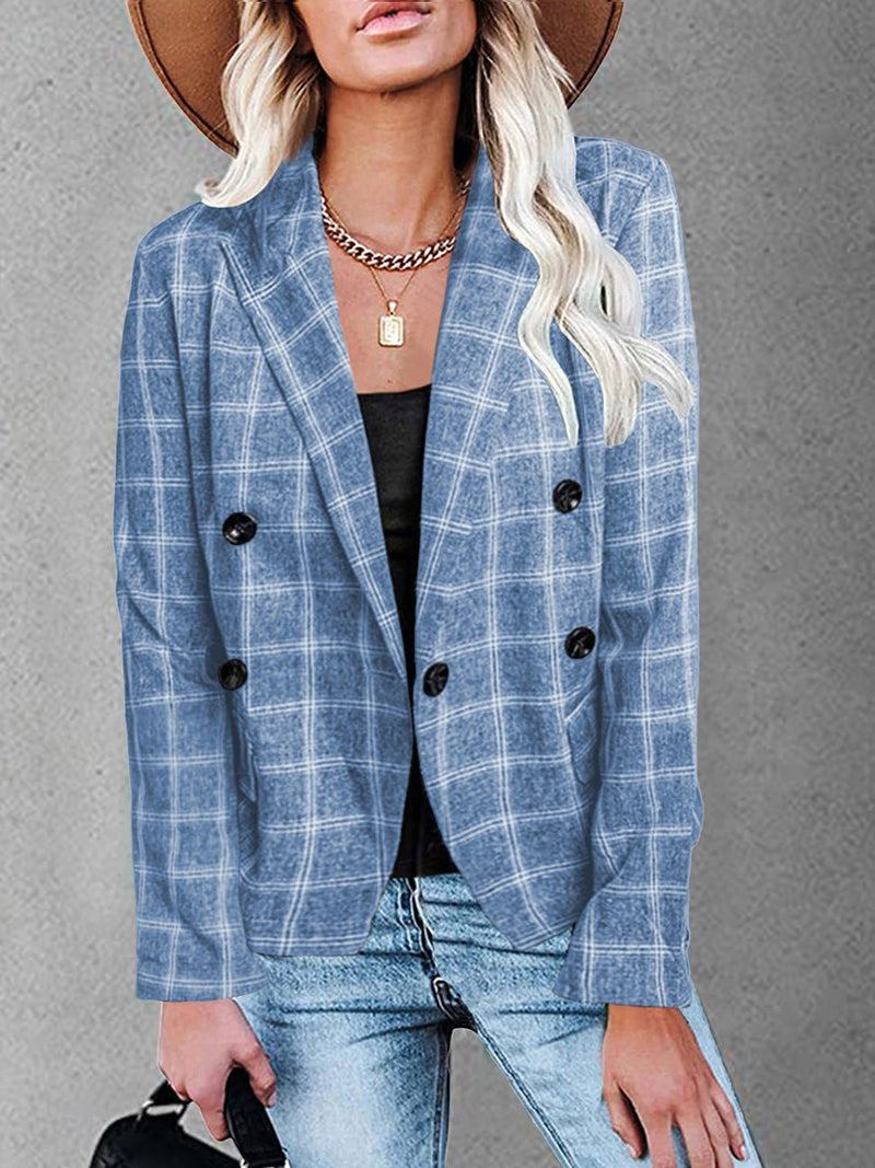 Women's Blazers Plaid Print Lapel Button Casual Blazer