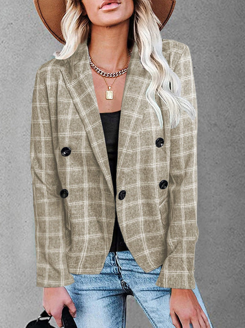 Women's Blazers Plaid Print Lapel Button Casual Blazer