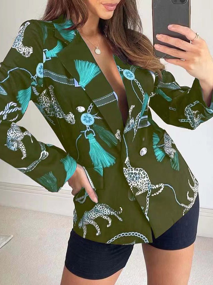 Women's Blazers Printed Lapel Double Breasted Blazers