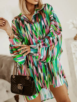 Women's Blouses Colorful Long Sleeves Abstract Print Blouse