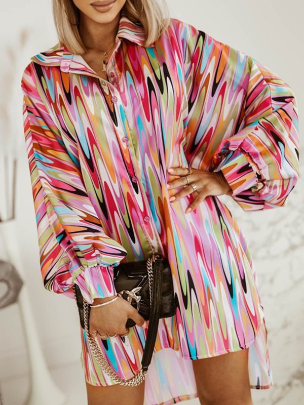 Women's Blouses Colorful Long Sleeves Abstract Print Blouse