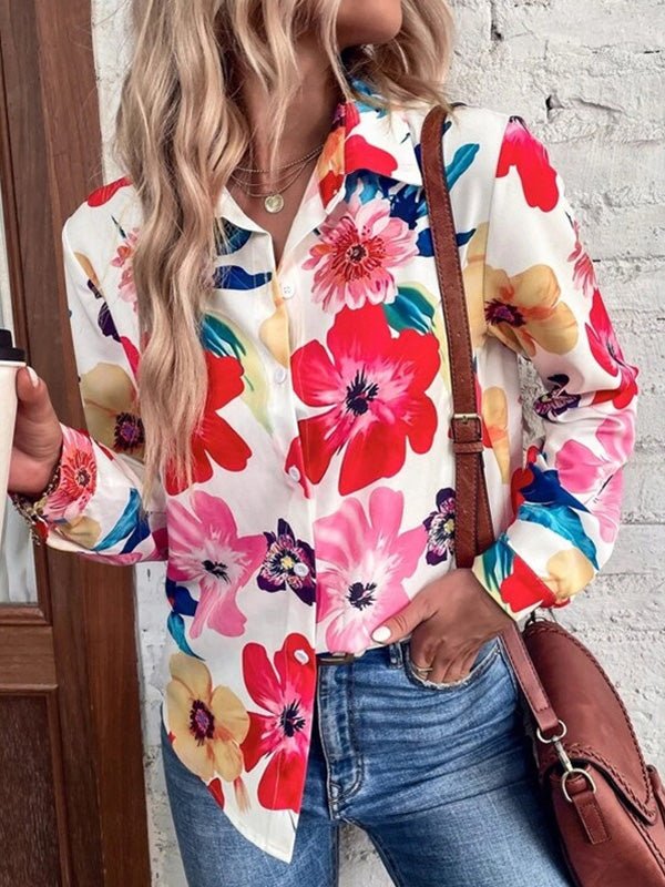 Women's Blouses Floral Print Long Sleeve Casual Blouse