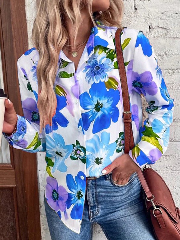 Women's Blouses Floral Print Long Sleeve Casual Blouse