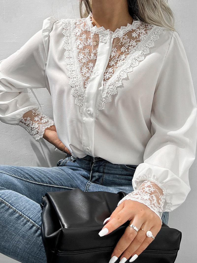 Women's Blouses Lace Single-Breasted Balloon Sleeves Blouses