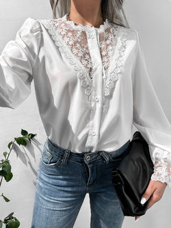 Women's Blouses Lace Single-Breasted Balloon Sleeves Blouses
