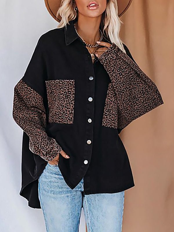 Women's  Blouses Long Sleeve Leopard Print Lapel  Blouse