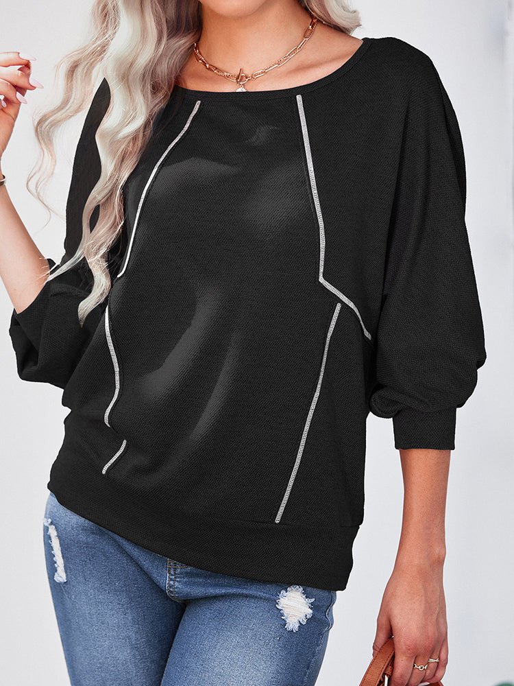 Women's Blouses Loose Pullover Splicing Long Sleeve Blouse