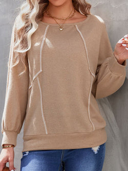 Women's Blouses Loose Pullover Splicing Long Sleeve Blouse