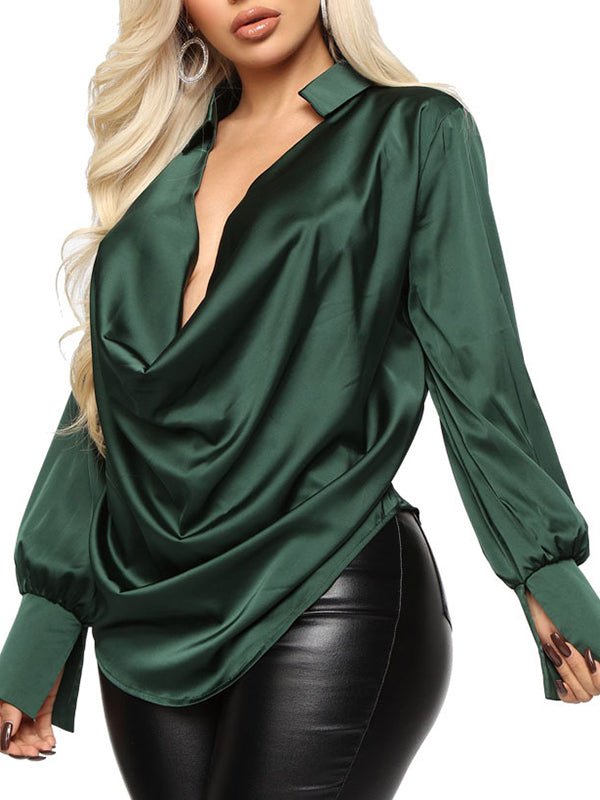 Women's Blouses Sexy V Neck Satin Blouse