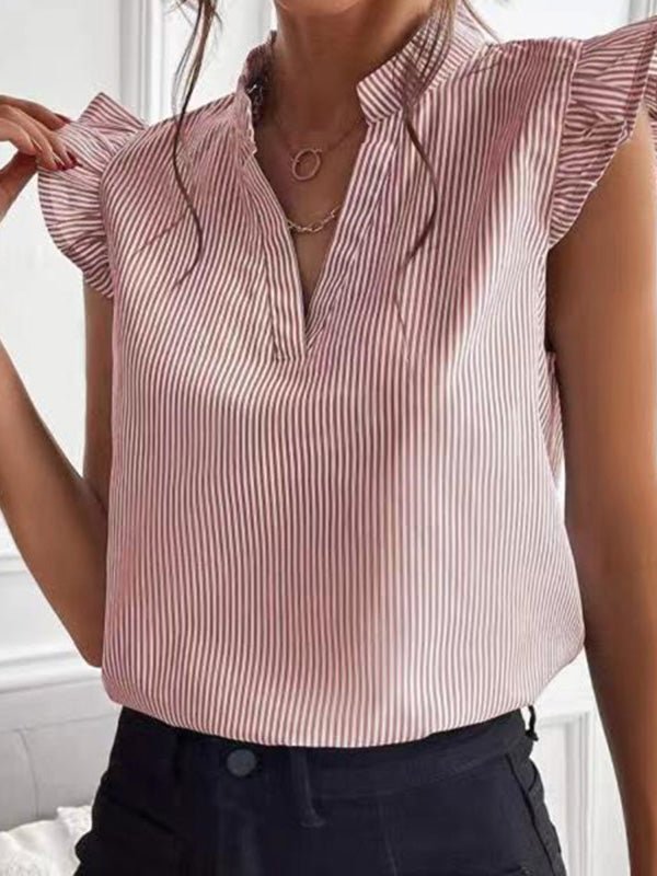 Women's Blouses Stand Collar Striped Slim Blouse