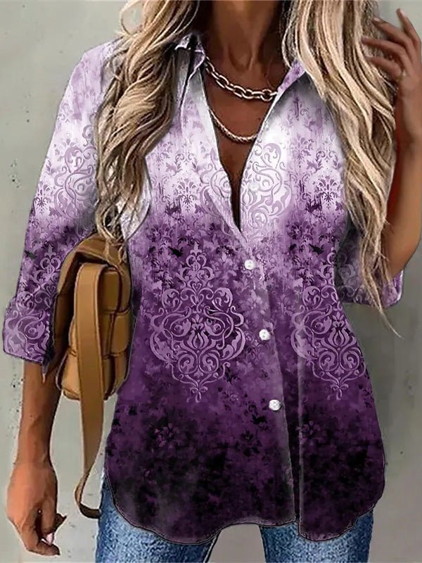 Women's Blouses Tie Dye Print Button Long Sleeve Blouse