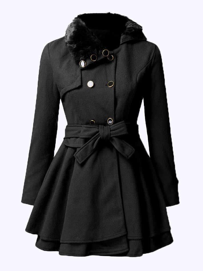 Women's Coats Double Breasted Lace-Up Slim Fit Long Wool Coat