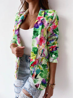 Women's Coats Fashion Floral Print Padded Shoulder Coat