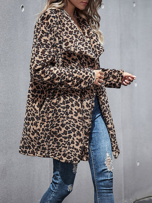 Women's Coats Faux Fur Woolen Leopard Coat
