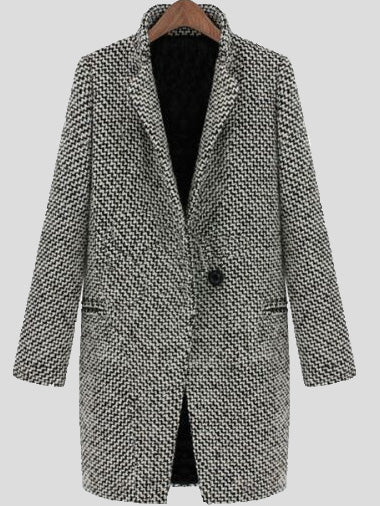 Women's Coats Houndstooth Slim Fit Wool Coat