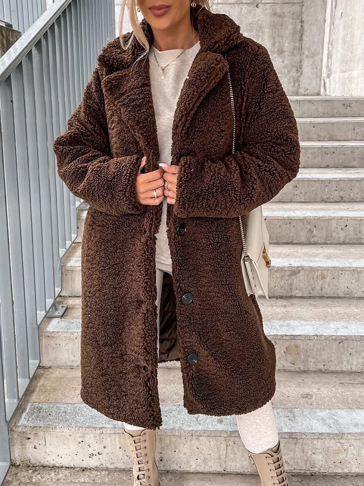 Women's Coats Lapel Long Sleeve Plush Long Coat