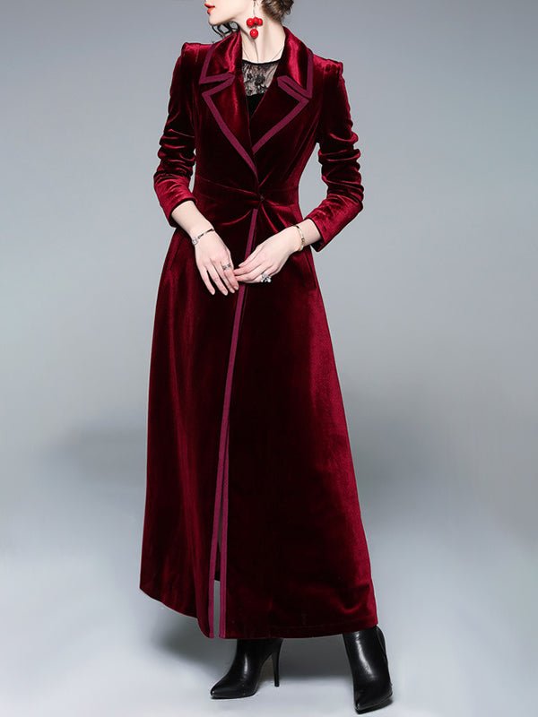 Women's Coats Notched Lapel Velvet Coat