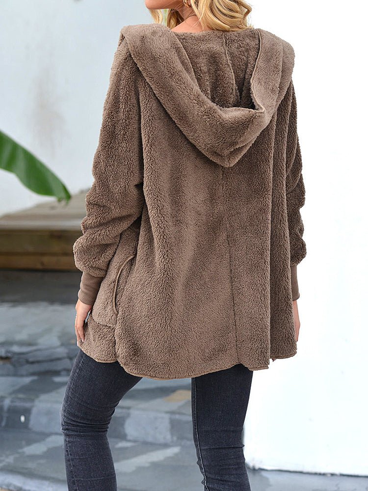 Women's Coats Plush Lapel Hooded Medium Long Sleeve Coat