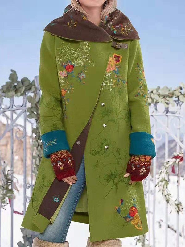 Women's Coats Printed Top Woolen Medium Long Sleeved Coat
